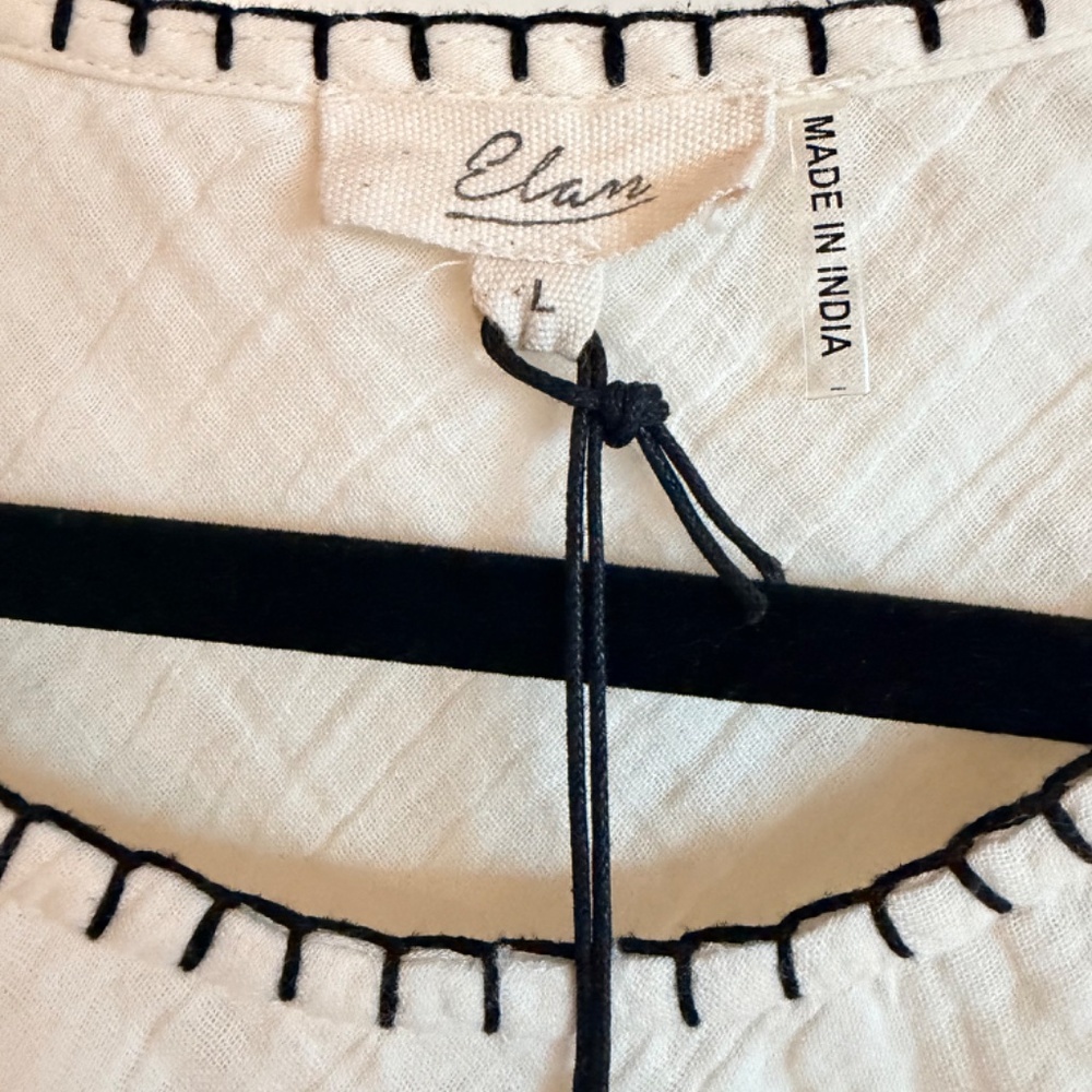 NWT Elan Flowy Cotton Cover Up Tank in Off White/Cream with black trim - Picture 2 of 4